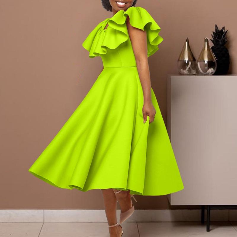 Women's summer fashion temperament ruffle leaf edge large skirt banquet dress dress dress