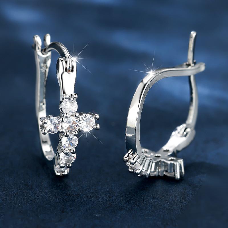 New Minimalist White Diamond Cross Zirconia Earrings with Personalized Temperament and High End Earrings Accessories