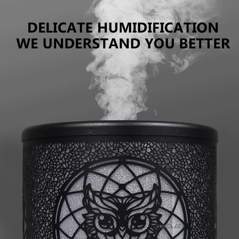 Bedside Table Light Seven-color Atmosphere Night Lights 100ml Aroma Diffuser Timer Hollow Owl Ultrasonic Air Humidifier for Home