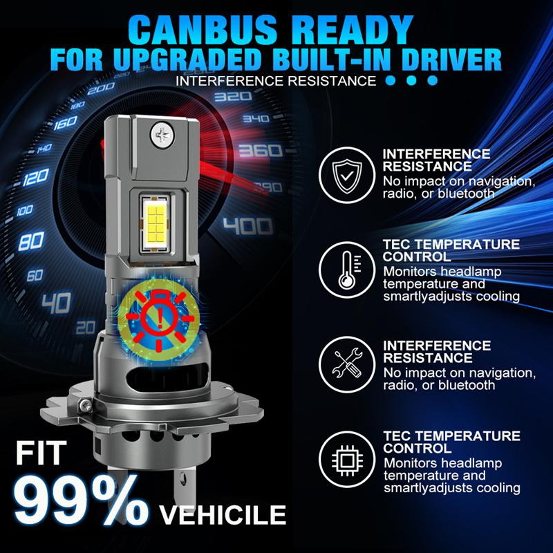 New H7 LED Headlight 30000LM 7035 CSP Chips 1:1 MINI Size Plug and Play Auto Lamp 6000K Wireless Turbo Fog Light With Fan 2025