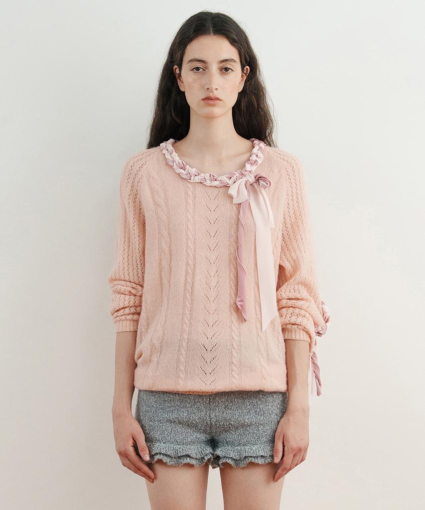SINOON Lace-Up Ribbon Knit (Pink)