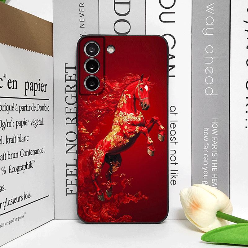 Fashion Chinese-Style Red Horse Print Phone Case for Samsung Galaxy S25 S24+ S23 Ultra S22 Plus S21 FE S20 M53 M55 5G Soft Cover