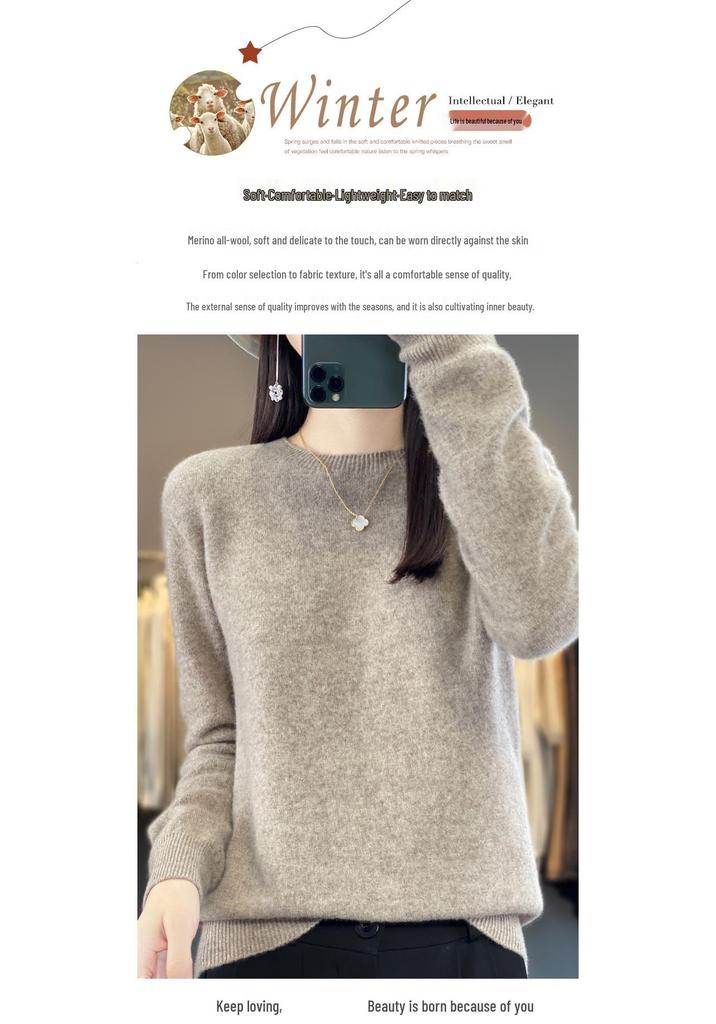 Women's Seamless Wool Cashmere Pullover Sweater - Round Neck, Loose Fit, Popular Seller for Spring, Autumn, & Winter.