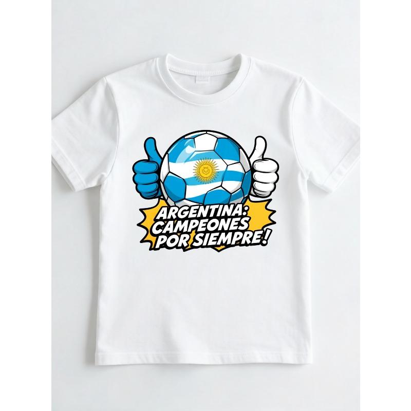 Europäische Größen Argentinien Flaggen Design Fußball Ball Herren T-Shirt Argentinien Champions Forever Grafikdruck Sommer Freizeitkleidung für Fußballfans