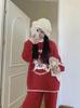 Cartoon bear sweet cute pajamas loose outer wear round neck pullover soft waxy thickened lazy style women's loungewear