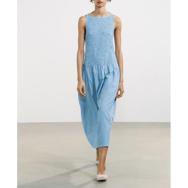 Spring and Summer Women's Clothing Gentle Round Neck Sleeveless Honeycomb Format Stretch Fabric Midi Skirt Dress 3067329