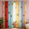Rainbow Wood Curtains 2pcs – Dog Paw Prints on Pastel Planks, Whimsical Window Decor for Pet Lovers and Children’s Rooms