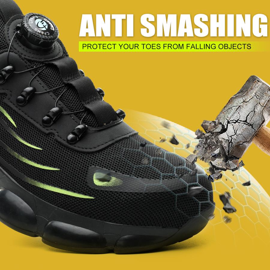Rotating Button Work Safety Boots Steel Toe Cap Indestructible Shoes Puncture-Proof Work Sneakers Security Protection Shoes Male
