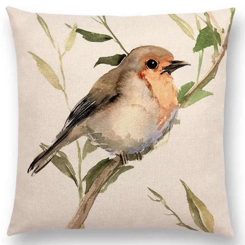 Watercolor Birds Series Cushion Cover Goldfinch Chickadee Cardinal Kingfisher Prints Pillow Case