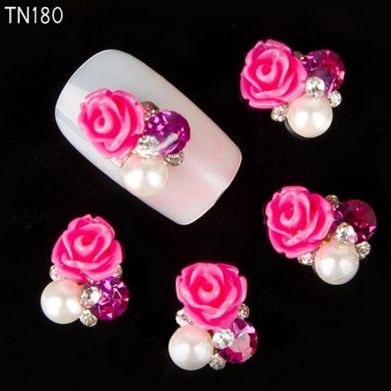 10x 3D Rose Nail Art Stickers Tips Studs Glänsande Metallic Strass Nail Smycken