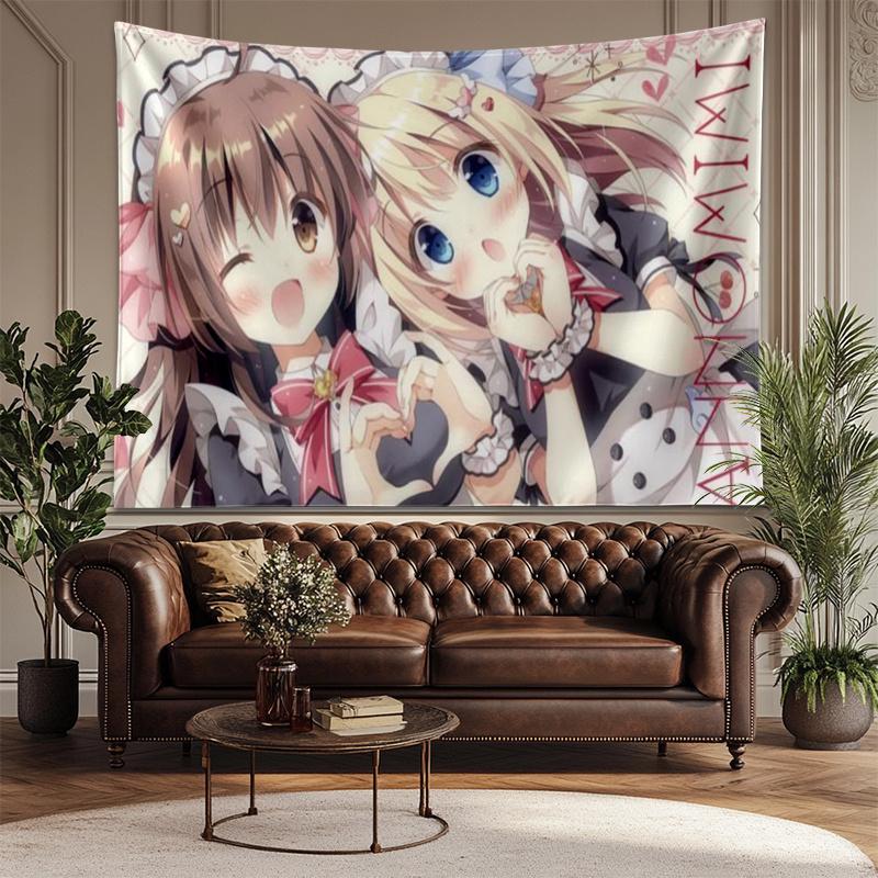 Tapisserie Kawaii Anime Filles de Service Esthétique Rose Accrochage Mural Stuff Cool pour Chambre Tissu d'Arrière-Plan pour Chambre à Coucher Dortoir Cutecore Room