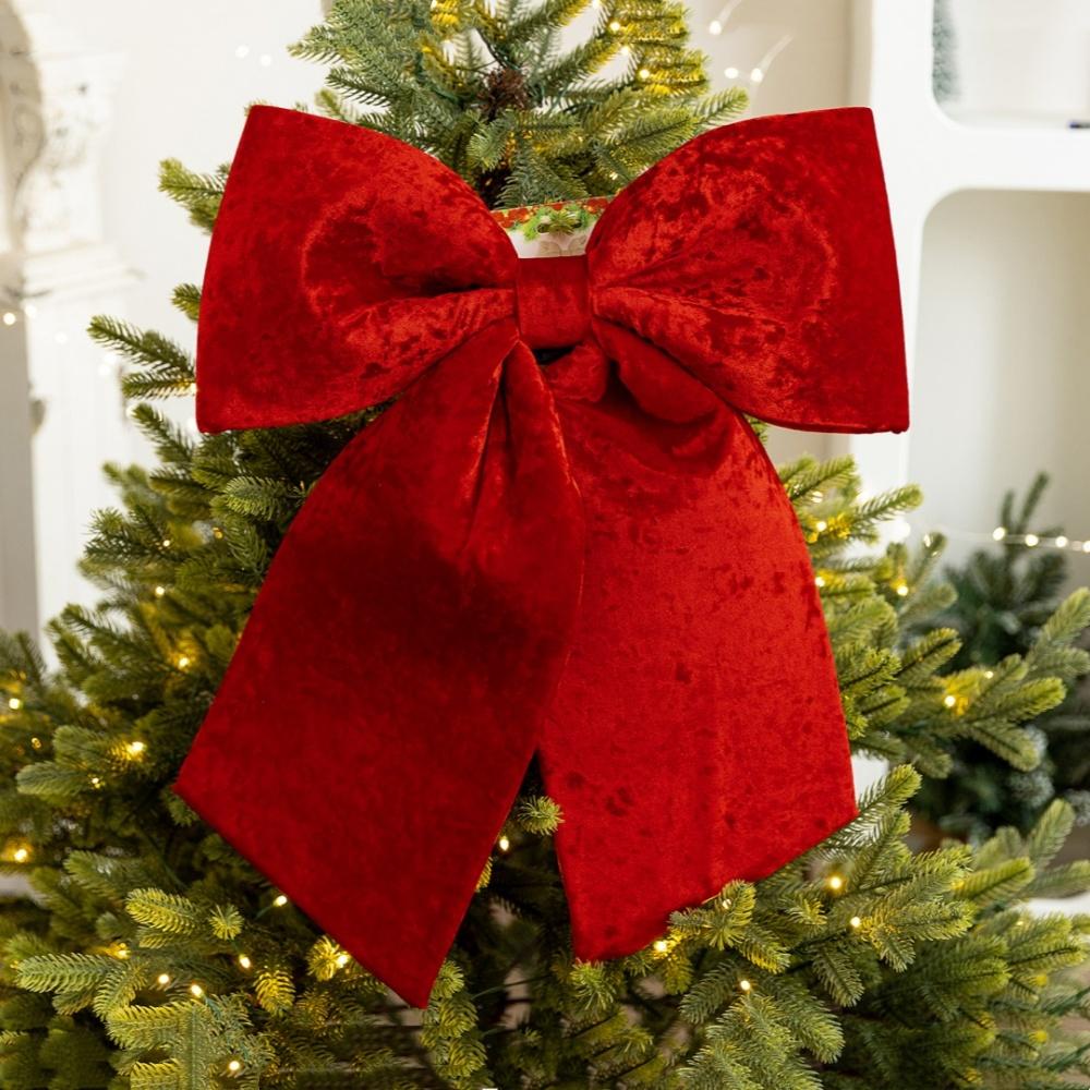 60cm Red Large Velvet Christmas Bows Large Christmas Tree Top Bow Outdoor Decorations Wedding Hanging Pendant New Year Ornament