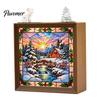Decorative Room Lighting Christmas Acrylic Puzzle Night Light with Wooden Frame, DIY Stained Glass Style Creative Gift for Kids Jigsaw Lamp