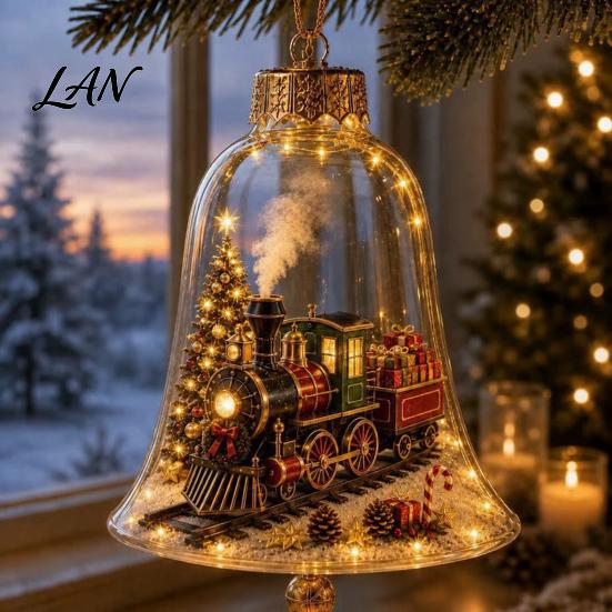 Layered Christmas Tree Ornament Sets 3D Bell Ornament, Winter Scene Clear Decoration with Santa Holiday Home Atmosphere Enhancements Snowman Reindeer