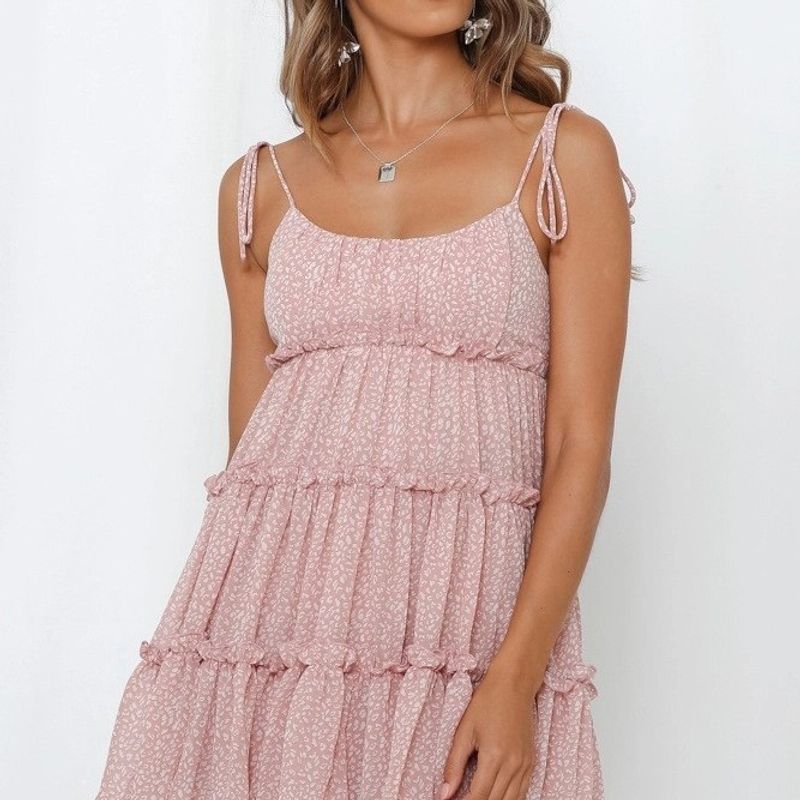 Southeast Asia Summer Women Clothes Fresh Sweet Print Dress Holiday Style Lace-up Versatile Backless Sling Short Dress