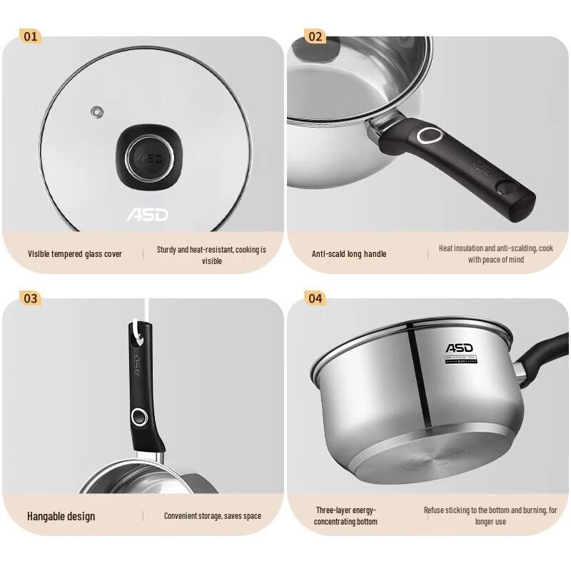ASD 304 Stainless Steel Milk Pot with Steamer