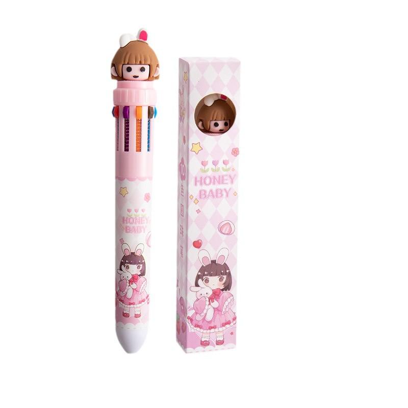 Ten-Color Cartoon Click-Action Multi-Functional Ballpoint & Marker Pen for Students