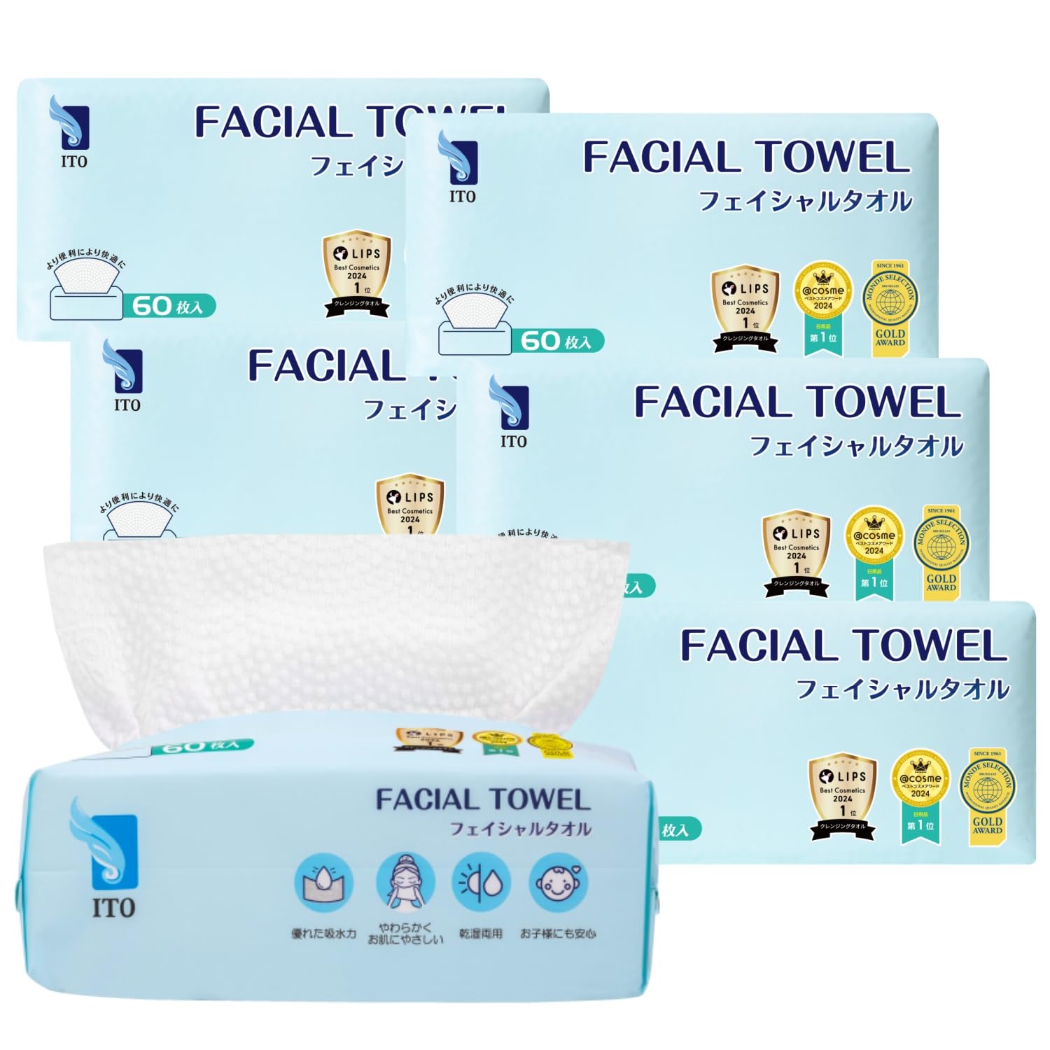 

ITO Family Pack (360 pieces) Facial Towels Original Shark Embossed Fabric Cleansing Towel Cotton Disposable Towel Face Towel Disposable Face Care