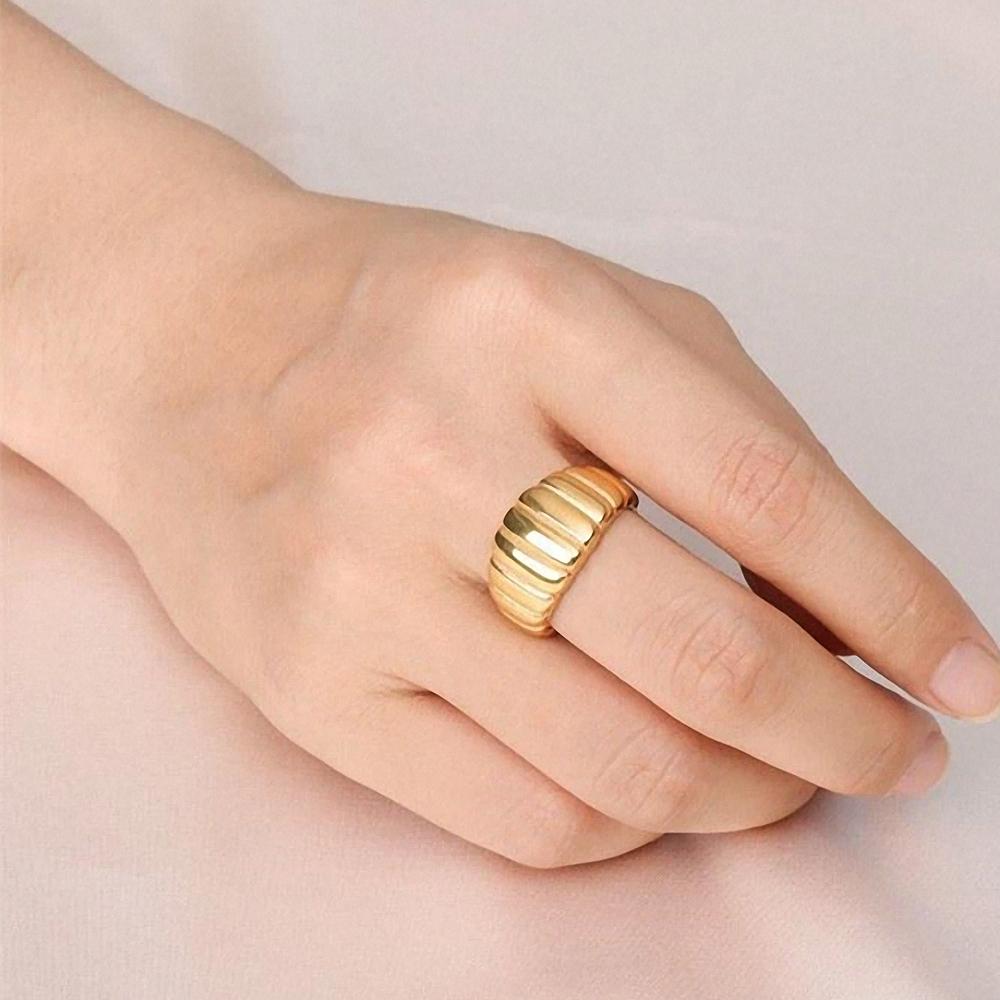 EManco Bread Pattern Ring Stainless Steel Jewelry Twist Personalized Couple Rings Women's Jewelry