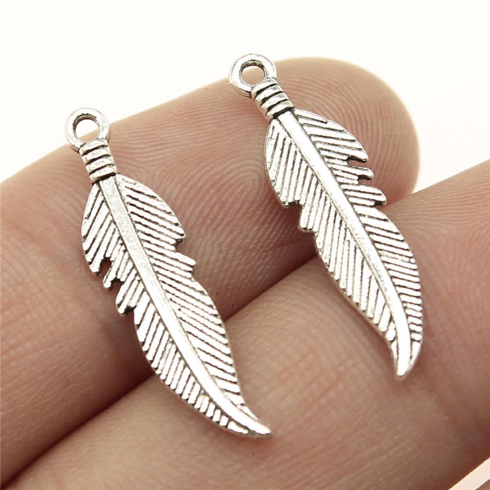 40pcs Antique Bronze Silver Color Pendants DIY Crafts Making Findings Handmade Jewelry Small Feather Charms For Jewelry Making