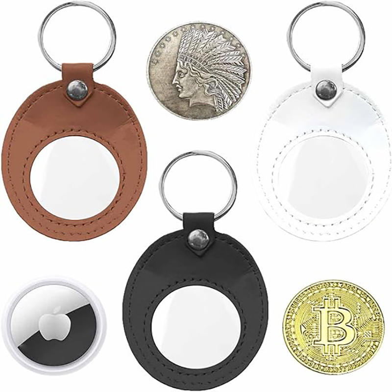 1Pc PU Leather Keychain Coin Holder Double Side Coin Display Case Medallion Sobriety Coin Recovery Chip Airtag Challenge Coin