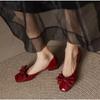 Fashion Black Kawaii Ladies Summer Footwear Square Toe Cute Low Heel Elegant with Bow Shoes for Women Red Y2k On Offer Chic Point