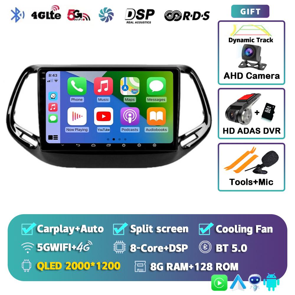 Android 14 Carplay Auto WIFI+4G Car Radio For Jeep Compass 2017 2018 2019 Multimedia GPS Video Player Stereo 2din Dsp Head Unit