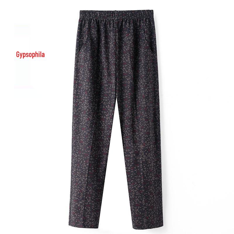 Women's Fleece-Lined Pants, Loose Straight Leg for Middle-Aged/Elderly, Patterned Plus Size, Mom's Style, Fit for All Seasons (Spring, Autumn, Winter)