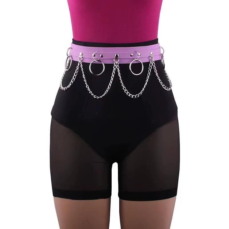 Punk-Inspired Wide Chain Rivet Leather Waist Belt