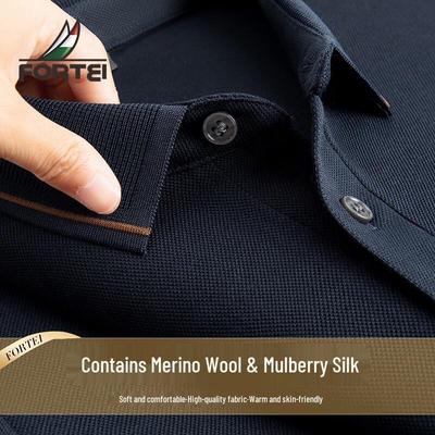 Men's Premium Wool-Silk Blend Long Sleeve Polo Shirt