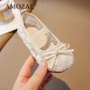 Girls Summer Shoes Flats Moccasins Children Loafers Mesh Breathable Embroidered Bowknot Princess Mary Jane Dress Shoes