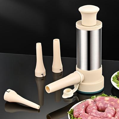 Wurstfüller, manueller Wurstfüller aus Edelstahl für hausgemachte Würstchen, Hot-Dog-Füller mit 4 Füllrohren, zum Herstellen von Würstchen unterschiedlicher Größe geeignet