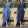 Elegante Abito Lungo Denim Androgino con Colletto Classico e Maniche Lunghe - Moda Autunnale Europea e Americana da Donna 2022.