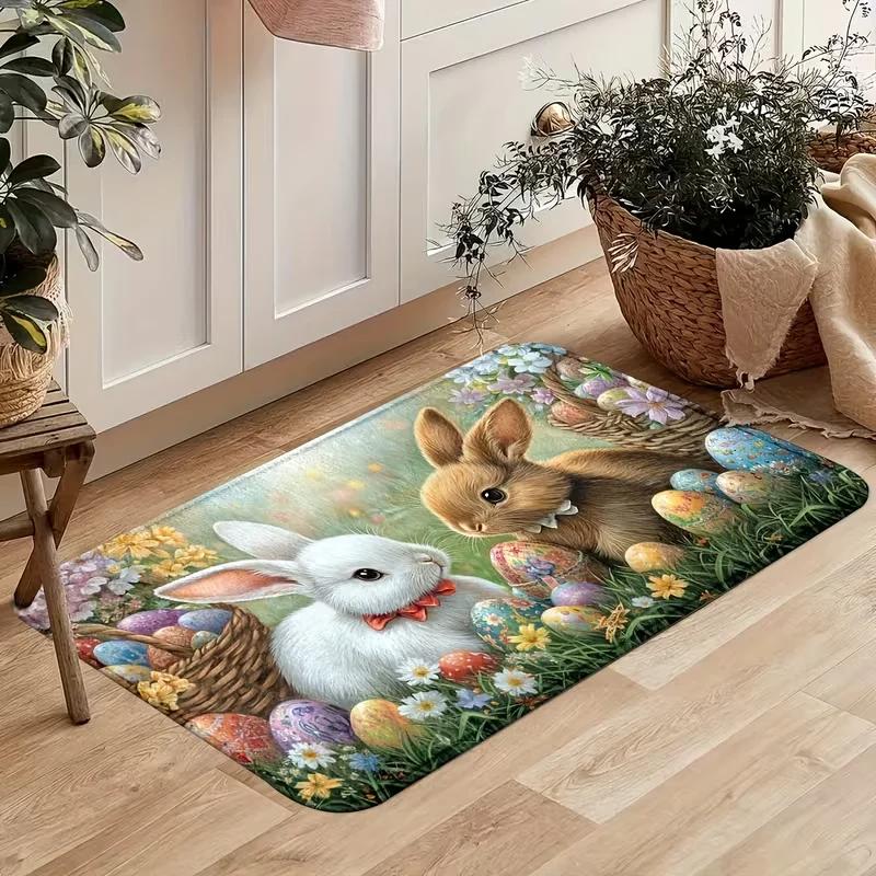VIKAMA Easter Bunny Carpet - Soft and Slip-resistant Kitchen and Bedroom Floor Mat, Entry Welcome Door Mat, Home Decoration