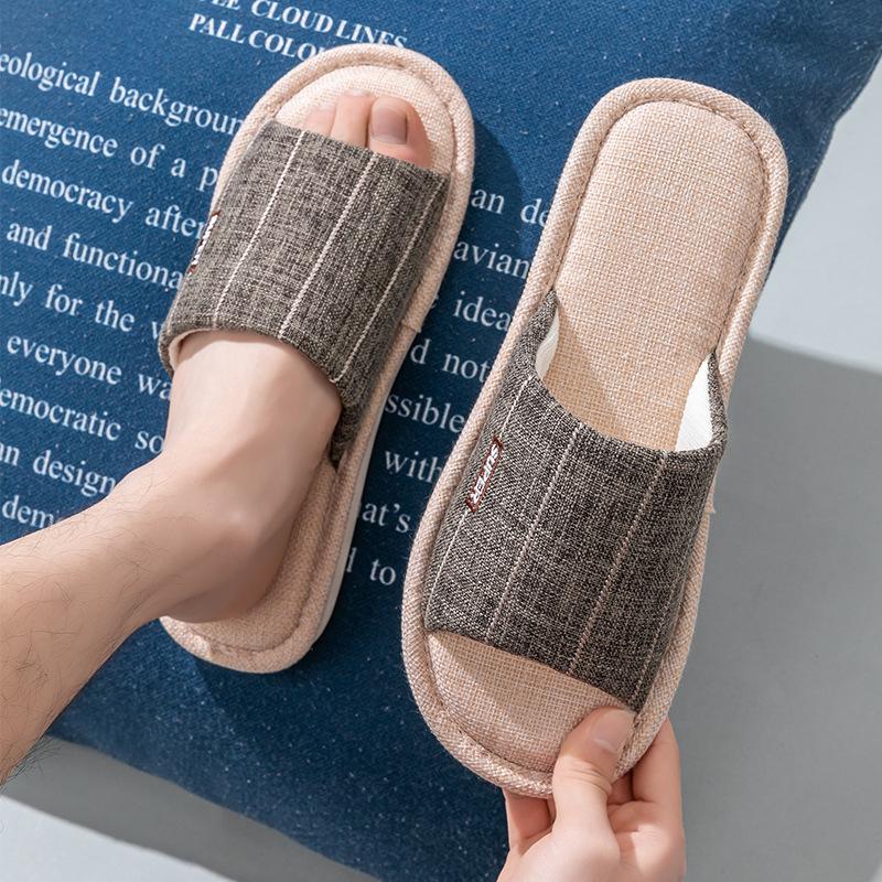 

Льняные тапочки весна и осень женские парные четыре сезона домашние комнатные хлопково-льняные нескользящие летние мужские 44-45 (suitable for 43-44)