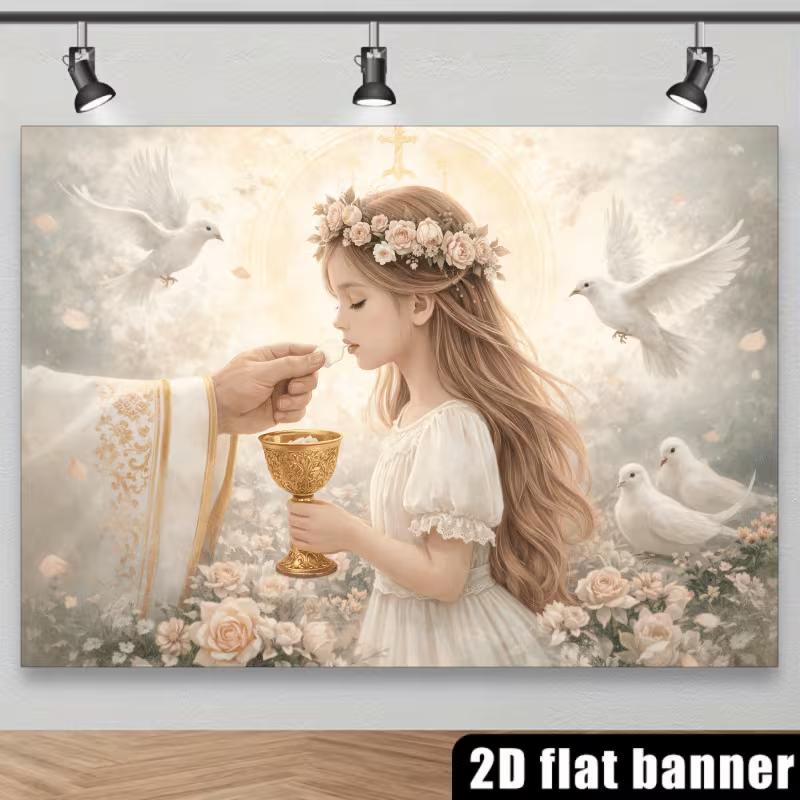 2D Soft Pastel First Communion Girl Photography Background