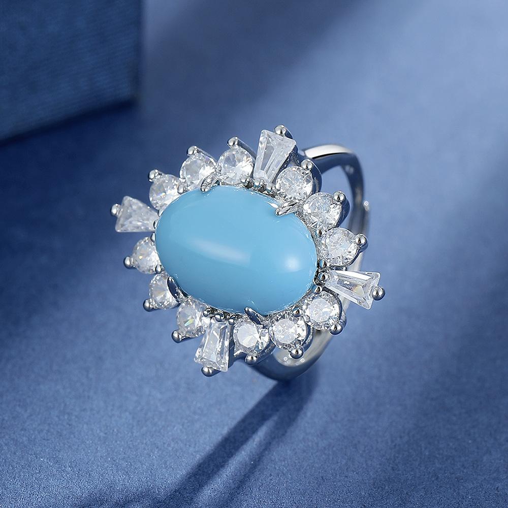 925 Sterling Silver Fashion Vintage Paraiba Pa Blue Full Diamond Zircon Pendant Ring Stud Earrings Set Ladies Jewelry