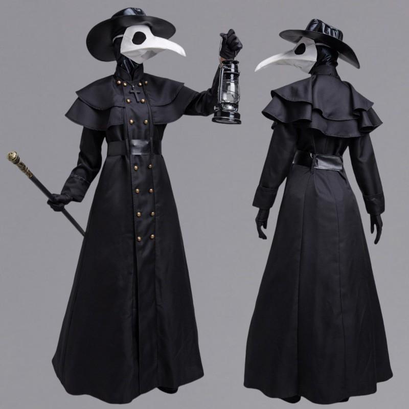 S-5XL Halloween Adult Medieval Steampunk Plague Doctor Costume Crow Long Beak Bird Man Outfit