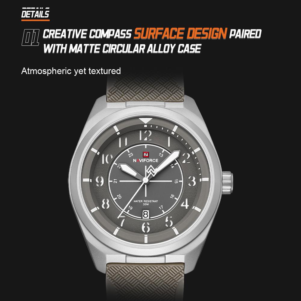 Naviforce Original Men Quartz Watch Lightweight Slicone Strap Calendar Waterproof 3ATM Round Watchcase Casual Fashion Men Watch NF9281T