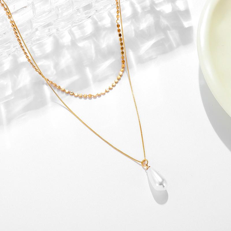 Irregular Pearl Pendant Layered Necklace Fashionable Gold Choker Women Elegant Multi-layer Jewelry