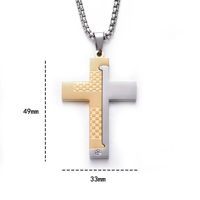 1Pcs Gothic Style Titanium Steel Cross Pendant Necklace, Motorcycle Punk Black Silver Crystal Jewelry For Men N6337