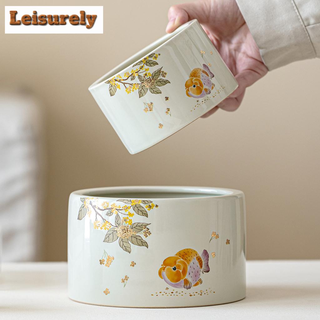 Grass Ash Gold Osmanthus Fish Jianshui Washing Cup Bowl Tea Garbage Can Household Chaxi Tea Ceremony Supplies Ornaments Supplies