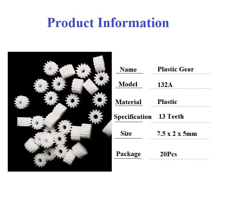 Bettomshin Plastic Gears, 20 Teeth, 13-Piece Set (7.5mm0.29" Outer Diameter X 2mm0.08" Hole Diameter X 5mm0.2" Thickness), Modulus Pulley Belt Shaft