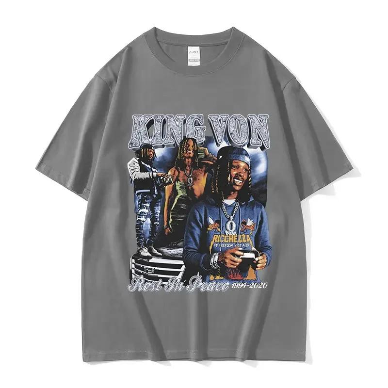 Men's Hip Hop Vintage Short Sleeve T-shirts Rapper K-King Von Graphic T Shirt Unisex Fashion Oversized Cotton T-shirt Streetwear