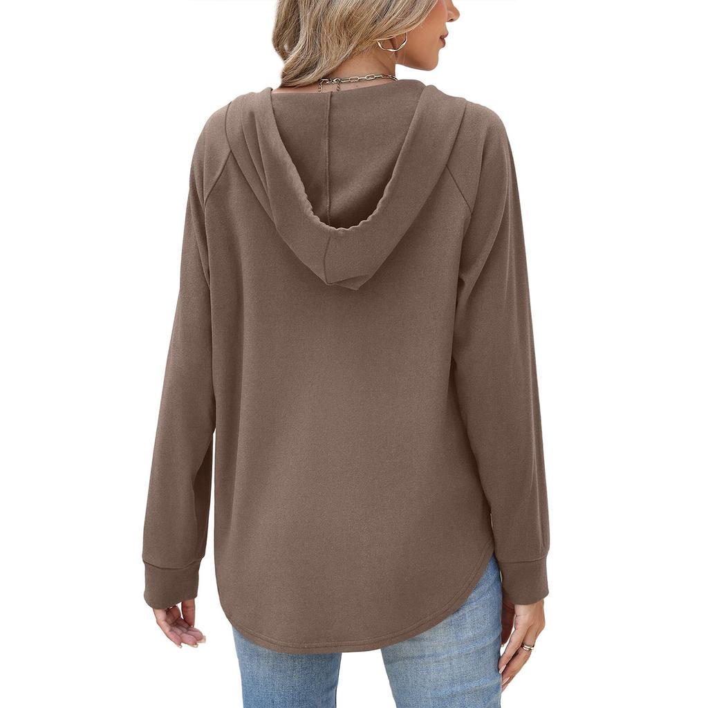 Women's Fashion Casual Hooded Drawstring Solid Color Sweatshirt