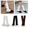 Ribbed Knitted Vertical Striped Leg Warmers Boot Cuffs Cute Ruffled Lace Hem Leg Covers Over Calf Long Socks for Women