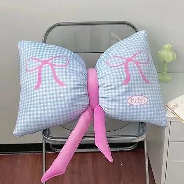 Bow Pillow Cushion Cute Plush Butterfly Knot Throw Pillow Sofa Bedroom Neck Lumbar Backrest Nap Cushion Home Decor