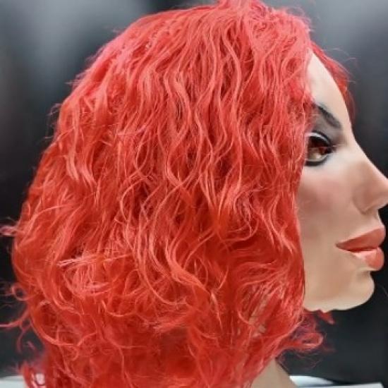 Accessoire de tête pour costume d'Halloween, masque de femme moche aux cheveux rouges et à grande bouche, accessoire de costume amusant pour fête