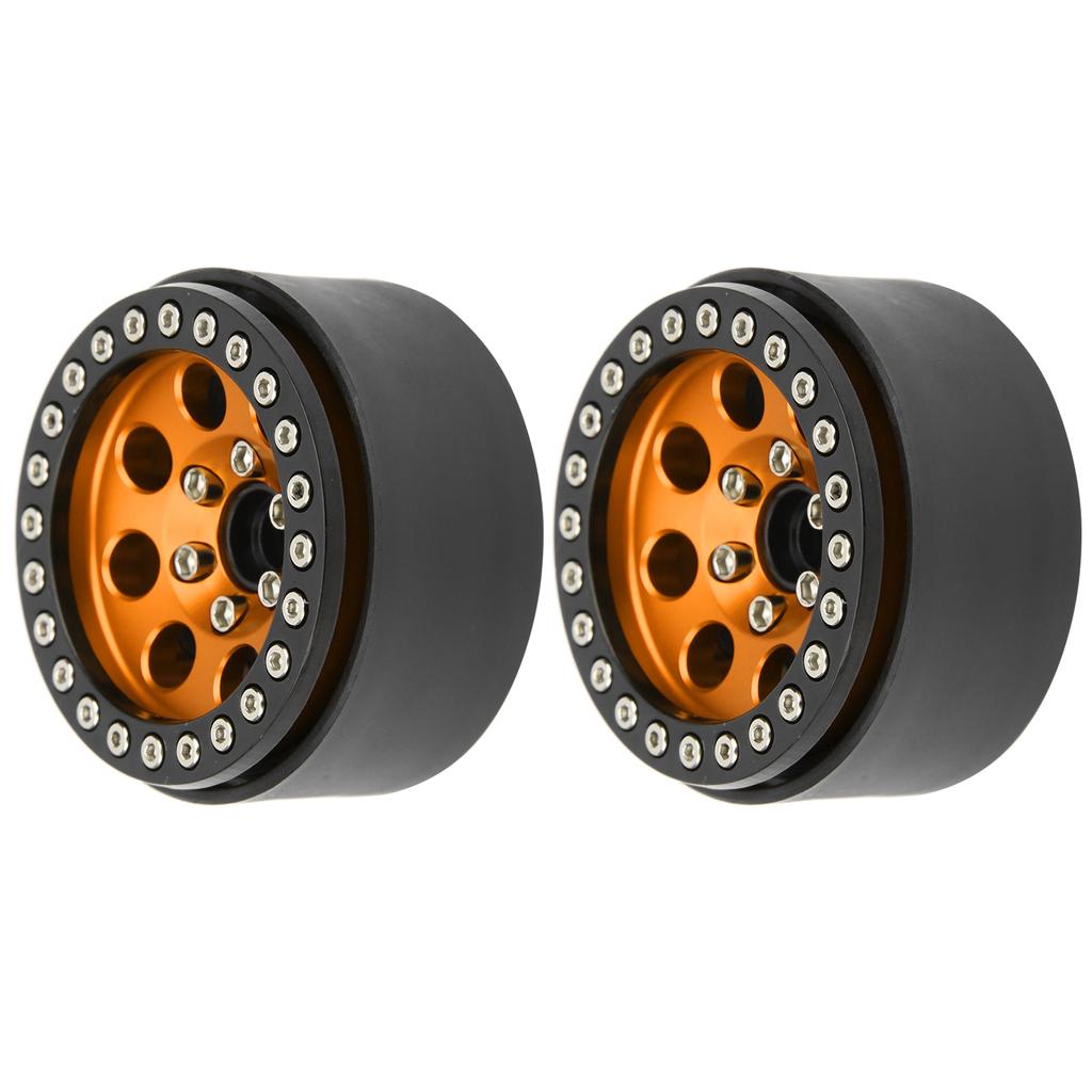 2Pcs 1.9 in RC Car Adhesivefree Aluminium Alloy Wheel Hub 8 Round Hole Accessory(black gold )