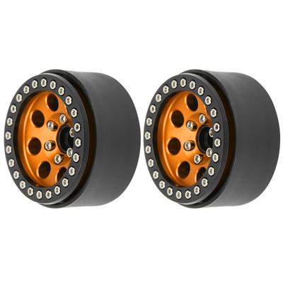 2Pcs 1.9 In RC Car Adhesivefree Aluminium Alloy Wheel Hub 8 Round Hole Accessory(black Gold )